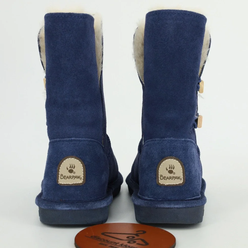 Bearpaw Women Navy Blue Suede Abigail Toggle Boots‎ Sheepskin Lining Size 7